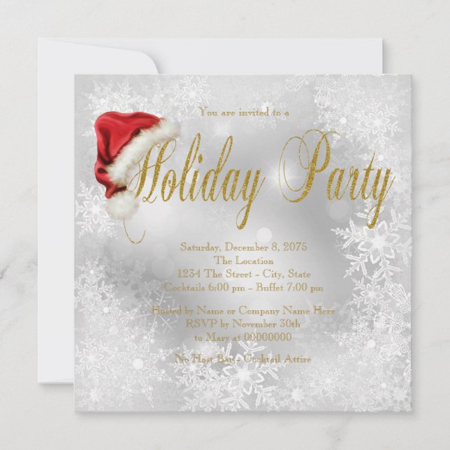 Invitation Fête de Noël Chapeau de Père Noël Flocon de Neige (Devant)