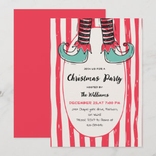 Invitation Fête de Noël Chaussette de lutin dessinée à la mai