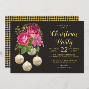 Invitation Fête de Noël Chic Floral Bauble Bouquet