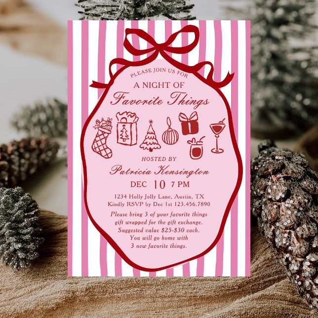 Invitation Fête de Noël Choses Préférées Dessinées à la Main  (Créateur téléchargé)