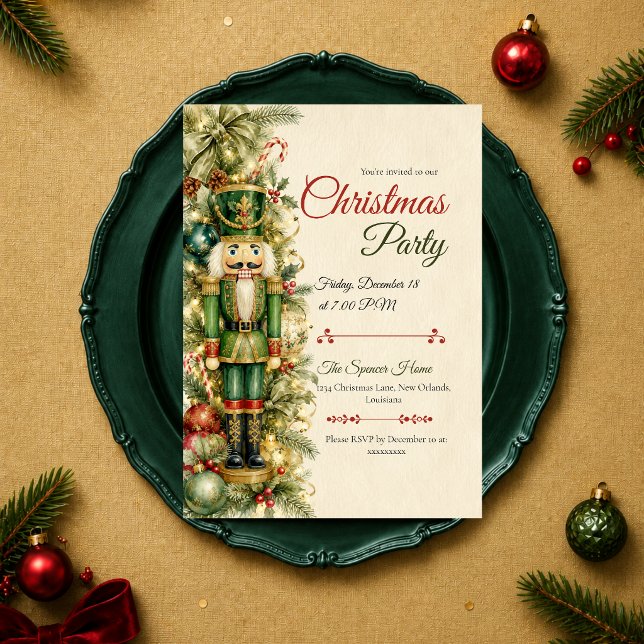 Invitation Fête de Noël Classique du Casse-Noisette Vert (Créateur téléchargé)