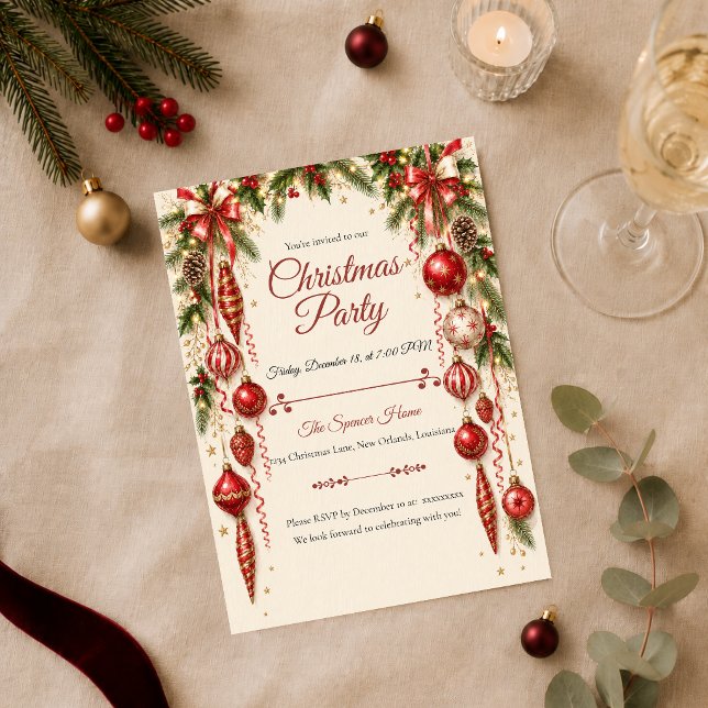 Invitation Fête de Noël Classique Rouge (Créateur téléchargé)