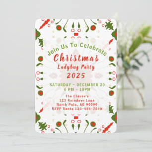 Invitation Fête de Noël Coccinelle Rouge Blanc Vert