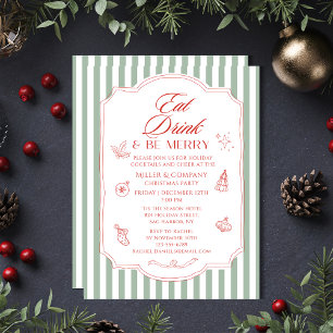 Invitation Fête de Noël Cocktail d'entreprise Rayures Vertes