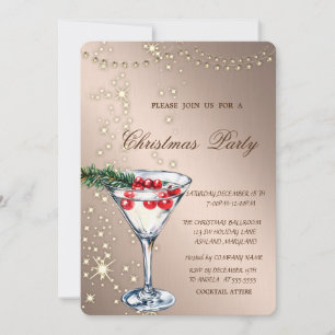 Invitation Fête de Noël Cocktail, Éclat, Lumières, Or Rose