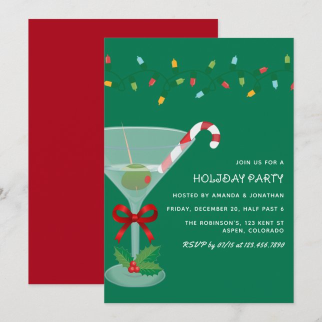 Invitation Fête de Noël Cocktail Party Classique (Devant / Derrière)