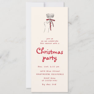 Invitation Fête de Noël Cocktail Party Rouge Noir Esquissé