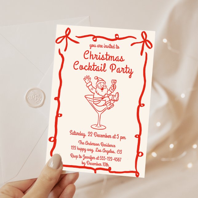 Invitation Fête de Noël Cocktail Rétro Père Noël (Créateur téléchargé)