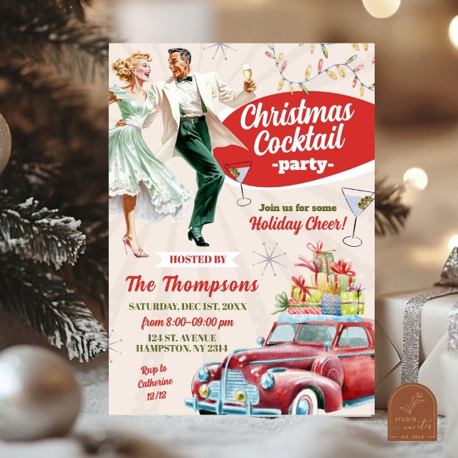 Invitation Fête de Noël Cocktail Rétro Vintage (Créateur téléchargé)