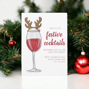 Invitation Fête de Noël Cocktail Verre de vin rouge Rennes