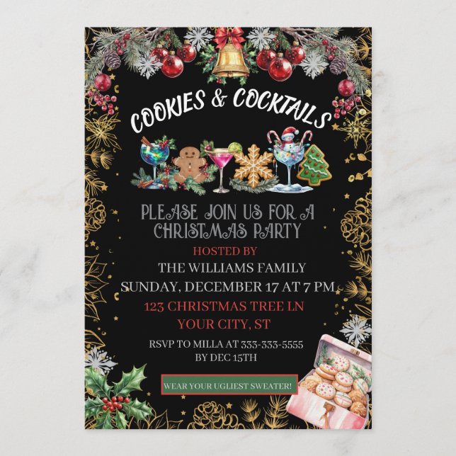 Invitation Fête de Noël Cocktails & Cookies  (Devant)