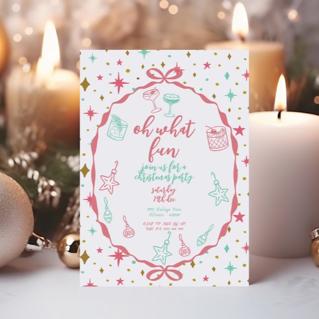Invitation Fête de Noël | Cocktails et ornements festifs (Créateur téléchargé)