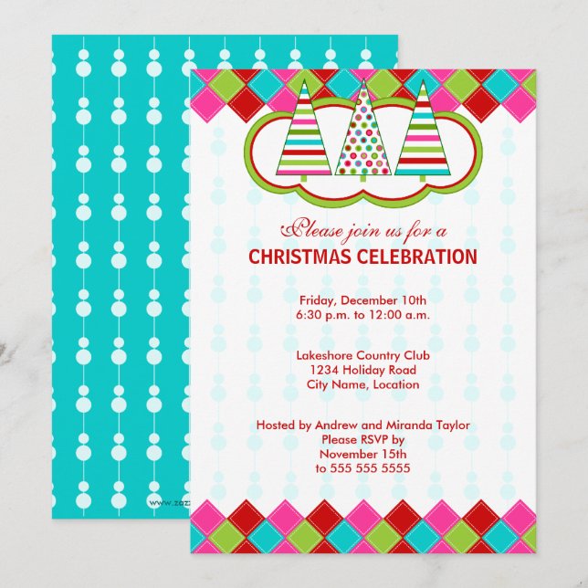 Invitation Fête de Noël colorée (Devant / Derrière)