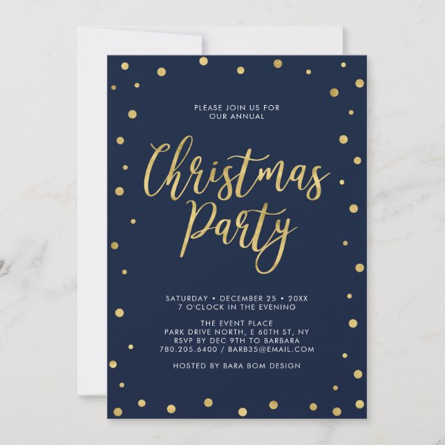 Invitation Fête de Noël Confetti Chic Or et Nuit (Devant)