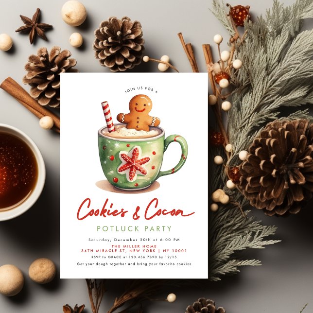 Invitation Fête de Noël Cookies & Cocoa (Cookies & Cocoa Christmas Party Invitation)