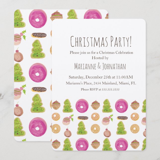 Invitation Fête de Noël Cookies Fêtes Aquarelle (Devant / Derrière)