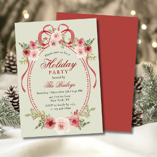 Invitation Fête de Noël Coquette Florale Élégante