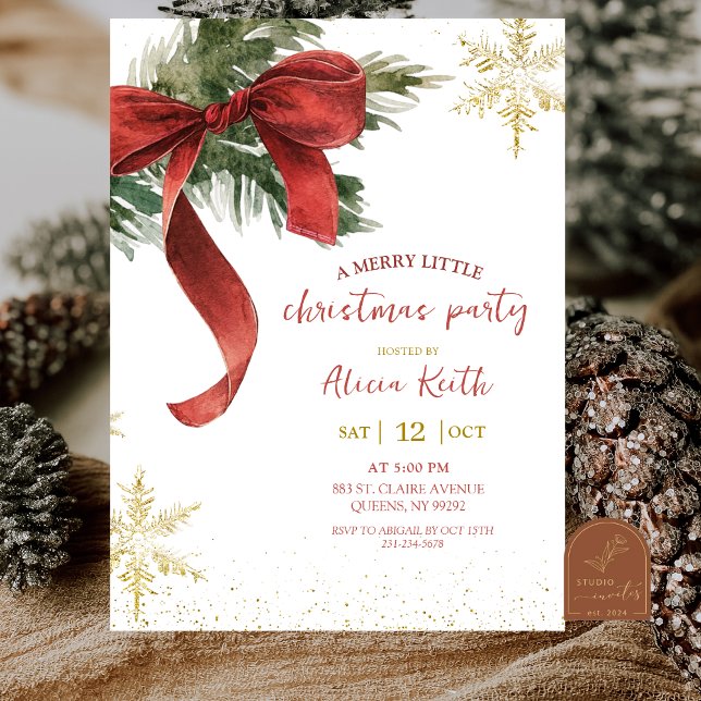 Invitation Fête de Noël Coquette Ruban Rouge (Créateur téléchargé)