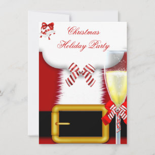 Invitation Fête de Noël Costume de Père Noël Champagne