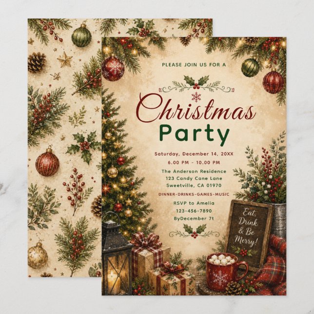 Invitation Fête de Noël Cosy (Devant / Derrière)