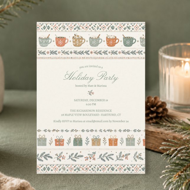 Invitation Fête de Noël Cosy et Chaleureuse (elegant cozy hygge script calligraphy Christmas holiday party invitation with custom details)