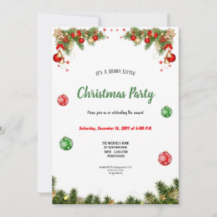 Invitation fête de Noël couleur aquarelle mignonne rouge et v