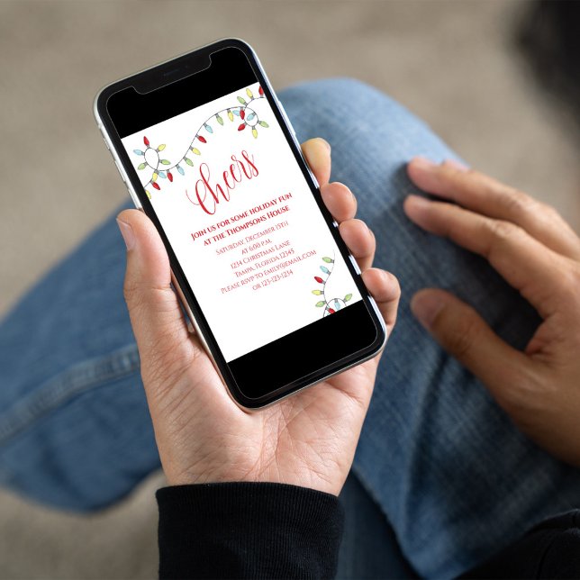 Invitation Fête de Noël Couleur mignonne Lumières à cordes (Share with family and friends with an easy to use instant download. )