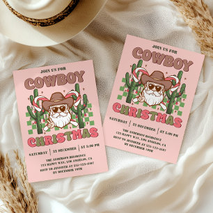 Invitation Fête de Noël Cowboy Rétro Rose