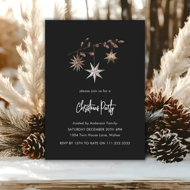 Invitation Fête de Noël Cozy Greenery Noir et Blanc  (Créateur téléchargé)