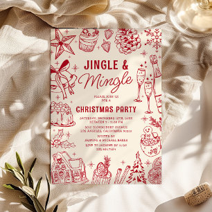 Invitation Fête de Noël Cozy Red Doodle