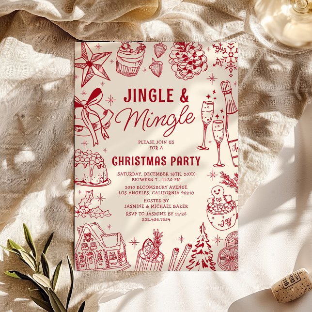 Invitation Fête de Noël Cozy Red Doodle (Créateur téléchargé)
