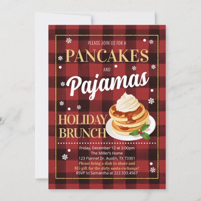Invitation Fête de Noël Crêpes et Pyjamas (Devant)