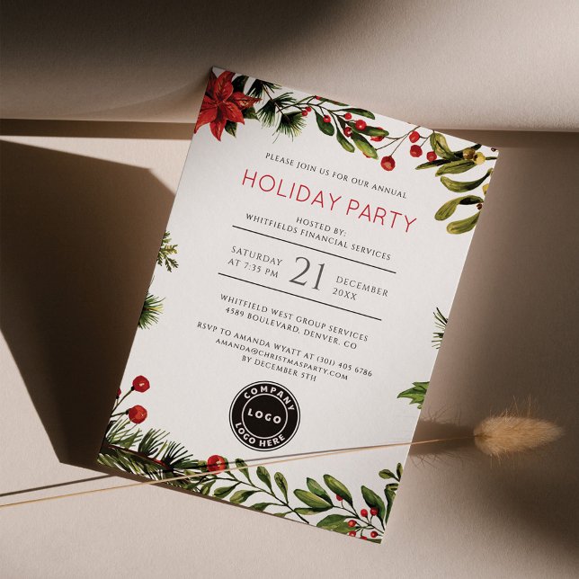 Invitation Fête de Noël d'affaires (Corporate Annual Holiday Party Floral Invitation)