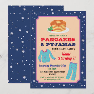 Invitation Fête de Noël d'anniversaire en pyjama et crêpes Bl