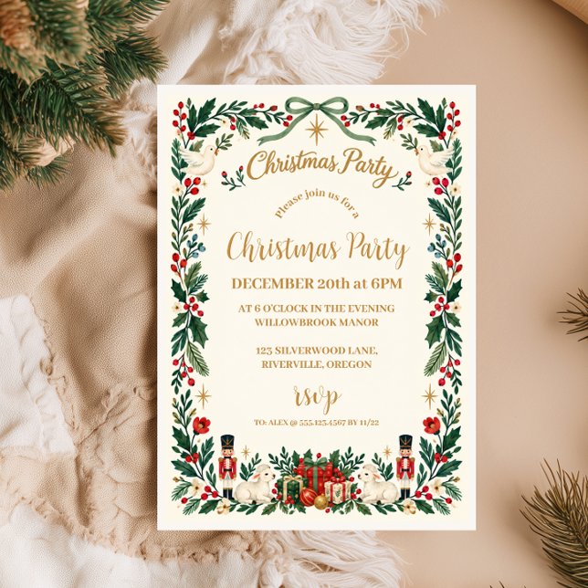 Invitation Fête de Noël dans la verdure forestière (Créateur téléchargé)
