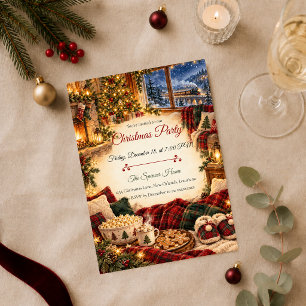 Invitation Fête de Noël dans un chalet cosy tartan
