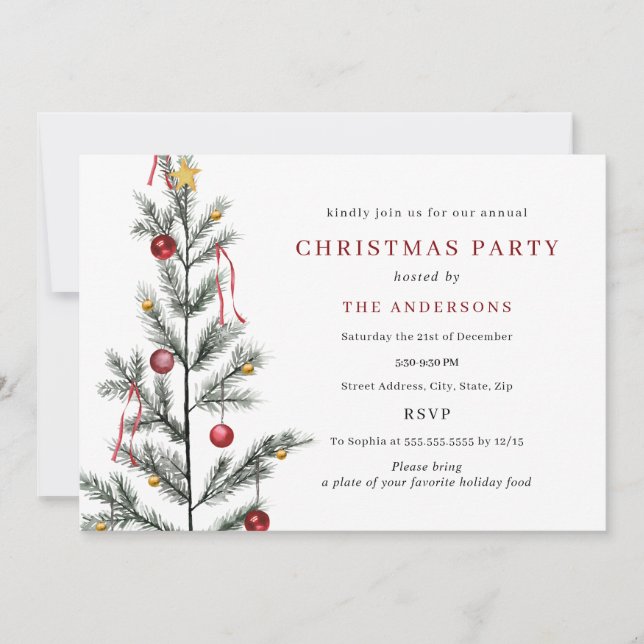 Invitation Fête de Noël d'Arbre Traditionnel Simple (Devant)