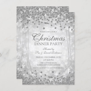 Invitation Fête de Noël d'argent Glam d'hiver
