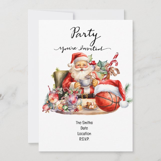 Invitation Fête de Noël de basket-ball avec le Père Noël (Devant)