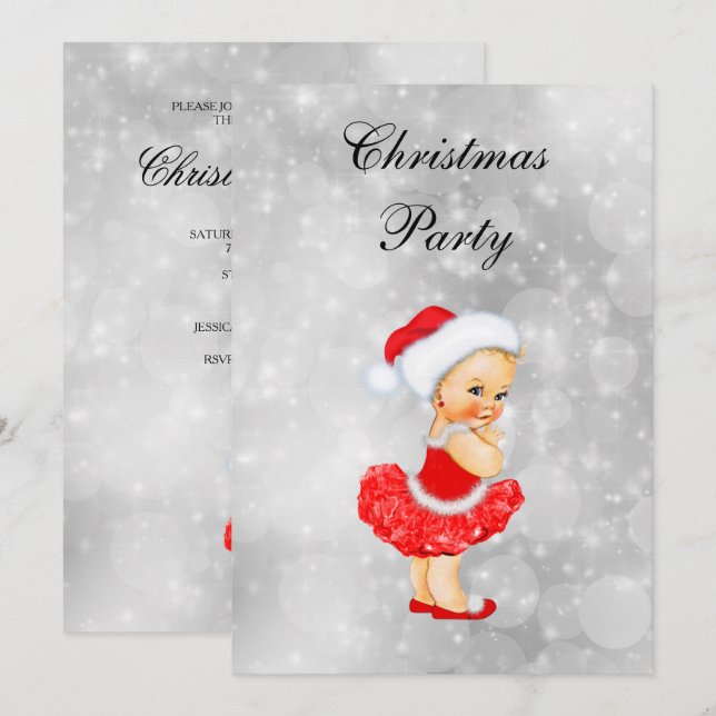 Invitation Fête de Noël de bébé fille aux cheveux blonds mign (Devant / Derrière)
