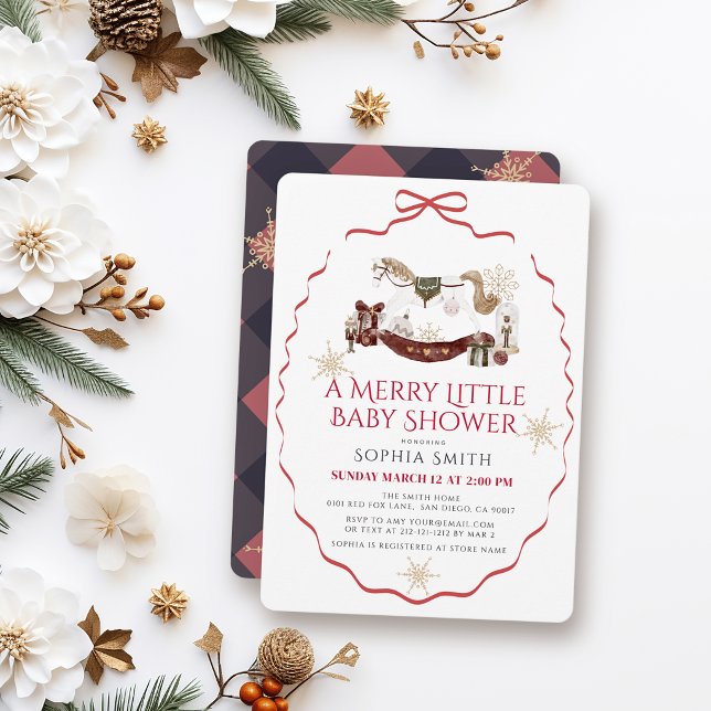 Invitation Fête de Noël de bébé joyeux petit cheval à bascule (Créateur téléchargé)