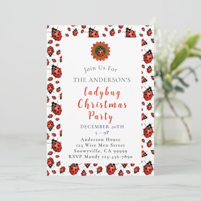 Invitation Fête de Noël de coccinelle (Debout devant)
