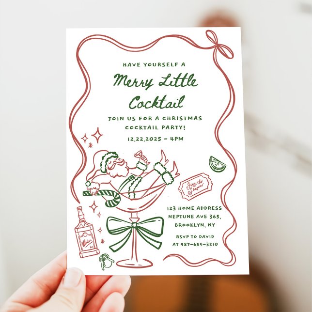 Invitation Fête de Noël de cocktail joyeuse petite dessinée (Créateur téléchargé)