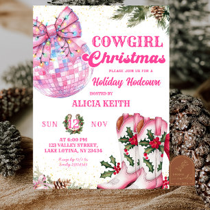 Invitation Fête de Noël de cowgirl d'hiver rose de vacances