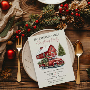 Invitation Fête de Noël de famille rustique avec un vieux cam