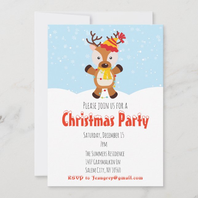 Invitation Fête de Noël de fin d'année Renne Lumières de renn (Devant)