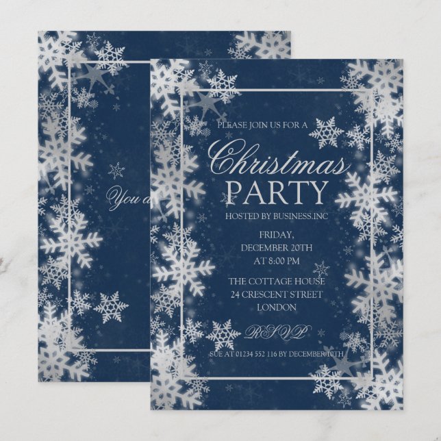 Invitation Fête de Noël de flocons de neige d'aluminium (Devant / Derrière)