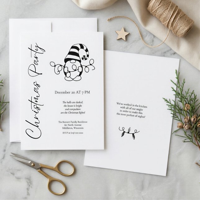 Invitation Fête de Noël de Gnome Mignon Minimaliste Moderne (Créateur téléchargé)
