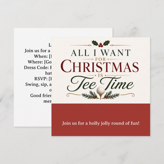 Invitation Fête de Noël de golf, allons-y ! (Devant / Derrière)