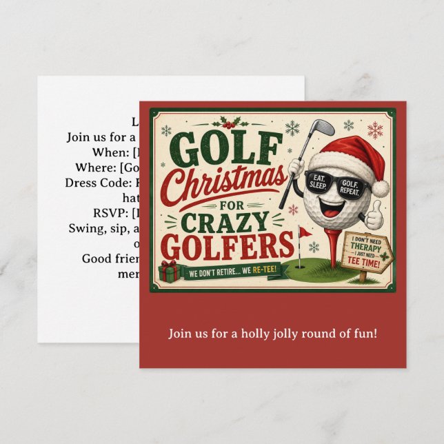 Invitation Fête de Noël de golf, allons-y ! (Devant / Derrière)